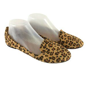 Sh18es Womens Loafers Flats Faux Suede Leopard Print Slip On Size 7/8